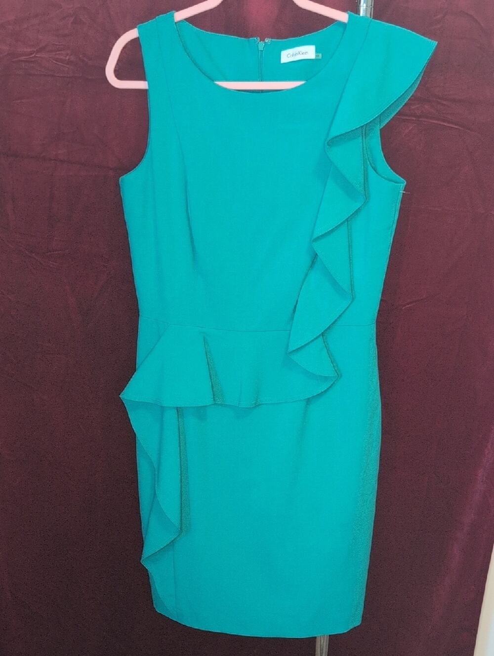 Teal Asymmetric Ruffle Midi Dress